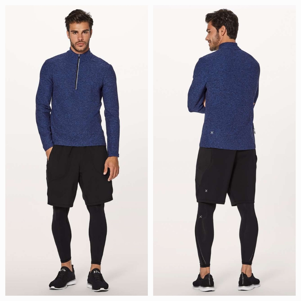 Lululemon Surge Warm 1/2 ZipHeathered Cerulean Blue / Black Sz Medium